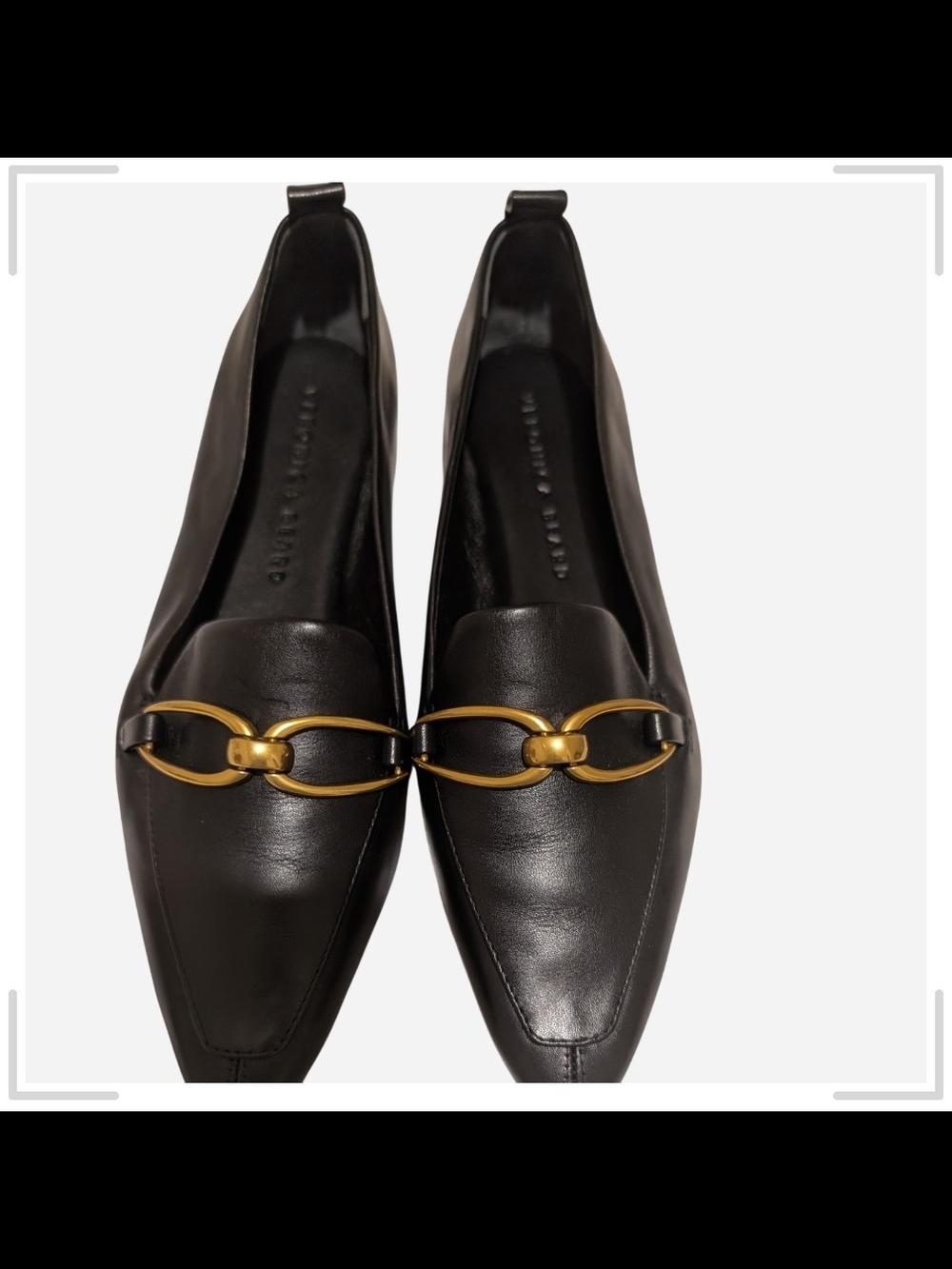 Veronica Beard Black Leather Pointed Loafers with Gold Link Detail - Picture 8 of 8